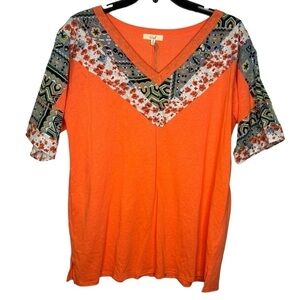 NWT Easel Bright Orange Patchwork Tee Oversized Fit Size Small